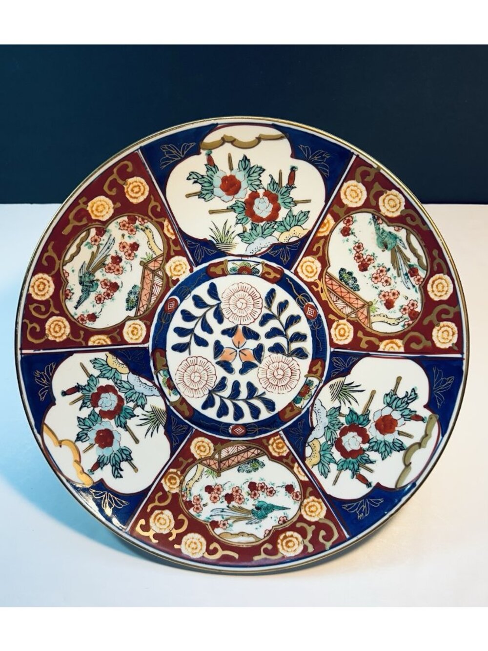 Vintage Gold Imari Ware Porcelain Charger Plate Hand Painted Arita Japan 12"